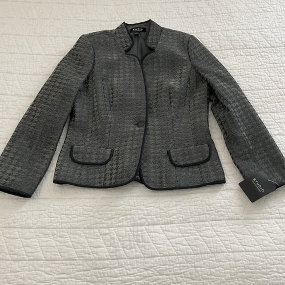 Studio by Liz Claiborne Women's Houndstooth Blazer Jacket Button Lined 12